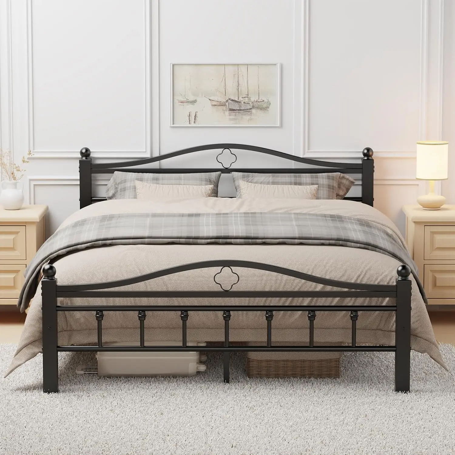Canopy Bed Frame Metal Queen - โครงเตียงโลหะขนาดควีนพร้อมหัวเตียง | รับน้ำหนักได้ 1500 ปอนด์, มาพร้อมที่วางเท้า,