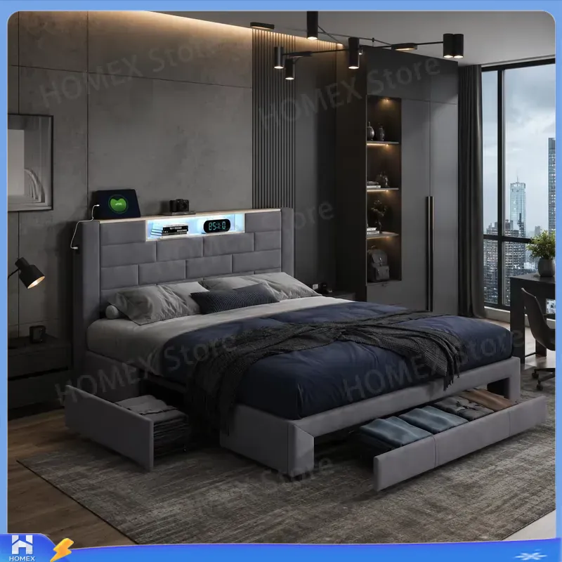 Gas Lift Storage Bed Hydraulic - โครงเตียงคู่ขนาด 5 ฟุต พร้อมที่เก็บของแบบออตโตมัน ระบบยกไฮดรอลิก 3