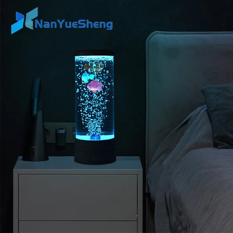 Floating Nightstand With Led Light - LED โคมไฟปลา Ambient Night Light รีโมทคอนโทรลเปลี่ยนสีไฟตกแต่ง