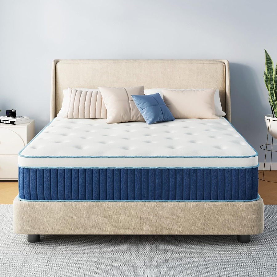 Memory Foam Mattress In A Box Queen - ที่นอนไฮบริดขนาด 12 นิ้ว สำหรับใช้ในห้องนอน บรรจุในกล่อง ประกอบด้วยเมมโมรี่โฟมผสมเจลและสปริงแบบแยกส่วน