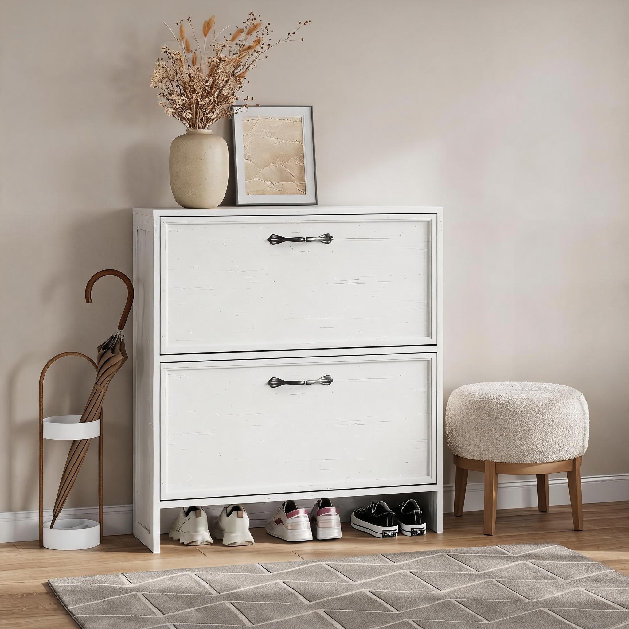 ตู้เก็บรองเท้าแบบ 2 ลิ้นชักพร้ - Shoe Rack Cabinet Narrow Entryway บทวิจารณ์และราคา