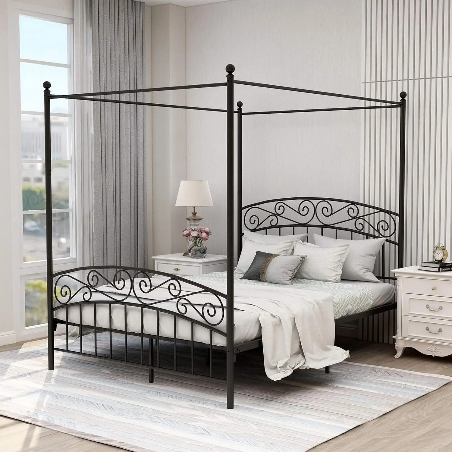 โครงเตียงแบบมีหลังคาขนาดควีนไซ - Canopy Bed Frame Metal Queen บทวิจารณ์และราคา