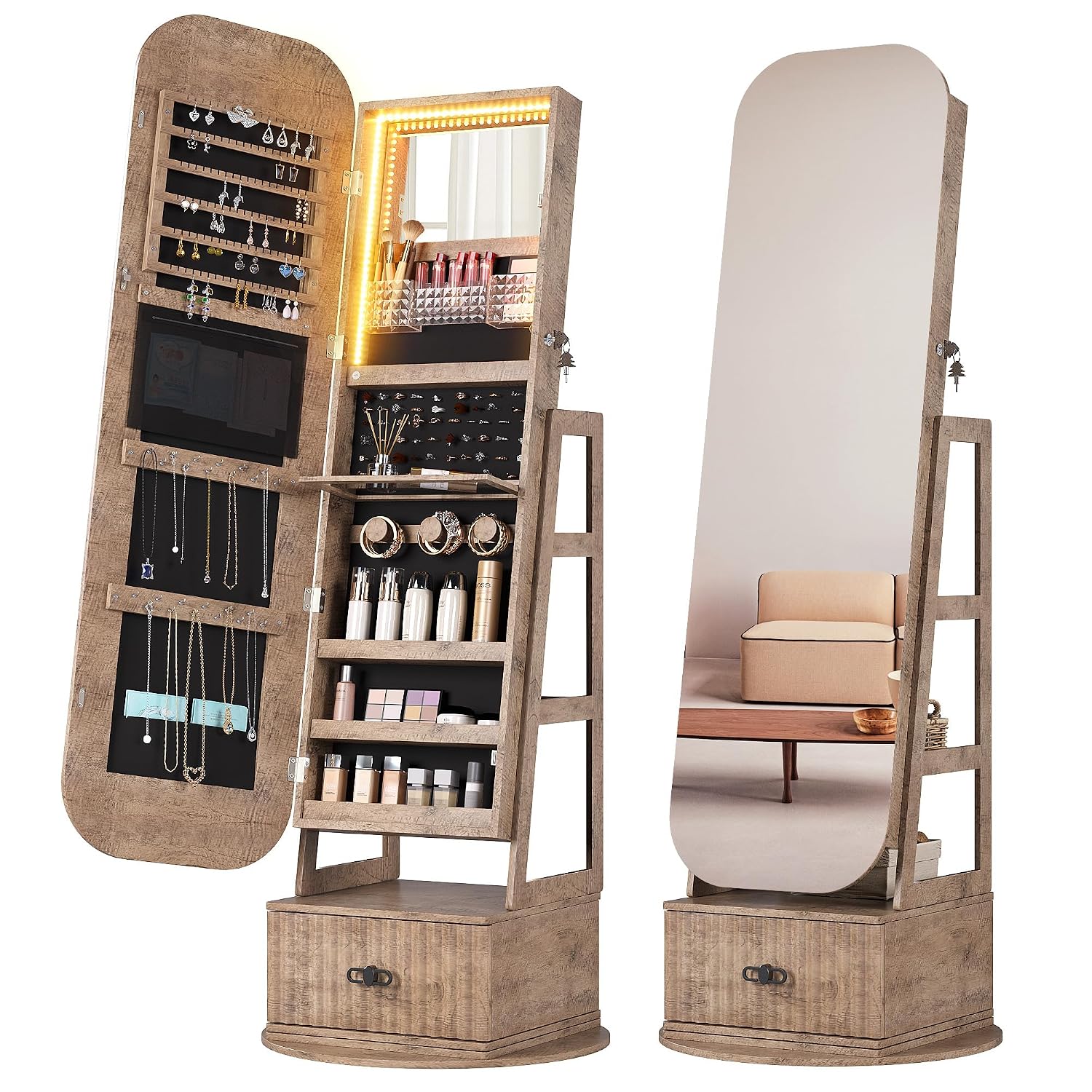 ตู้เก็บเครื่องประดับแบบหมุนได้ - Full Length Mirror Jewelry Armoire บทวิจารณ์และราคา