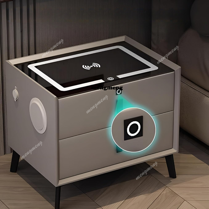 โต๊ะข้างเตียงไม้แท้พร้อมที่ชาร - Solid Wood Nightstand 2 Drawers บทวิจารณ์และราคา