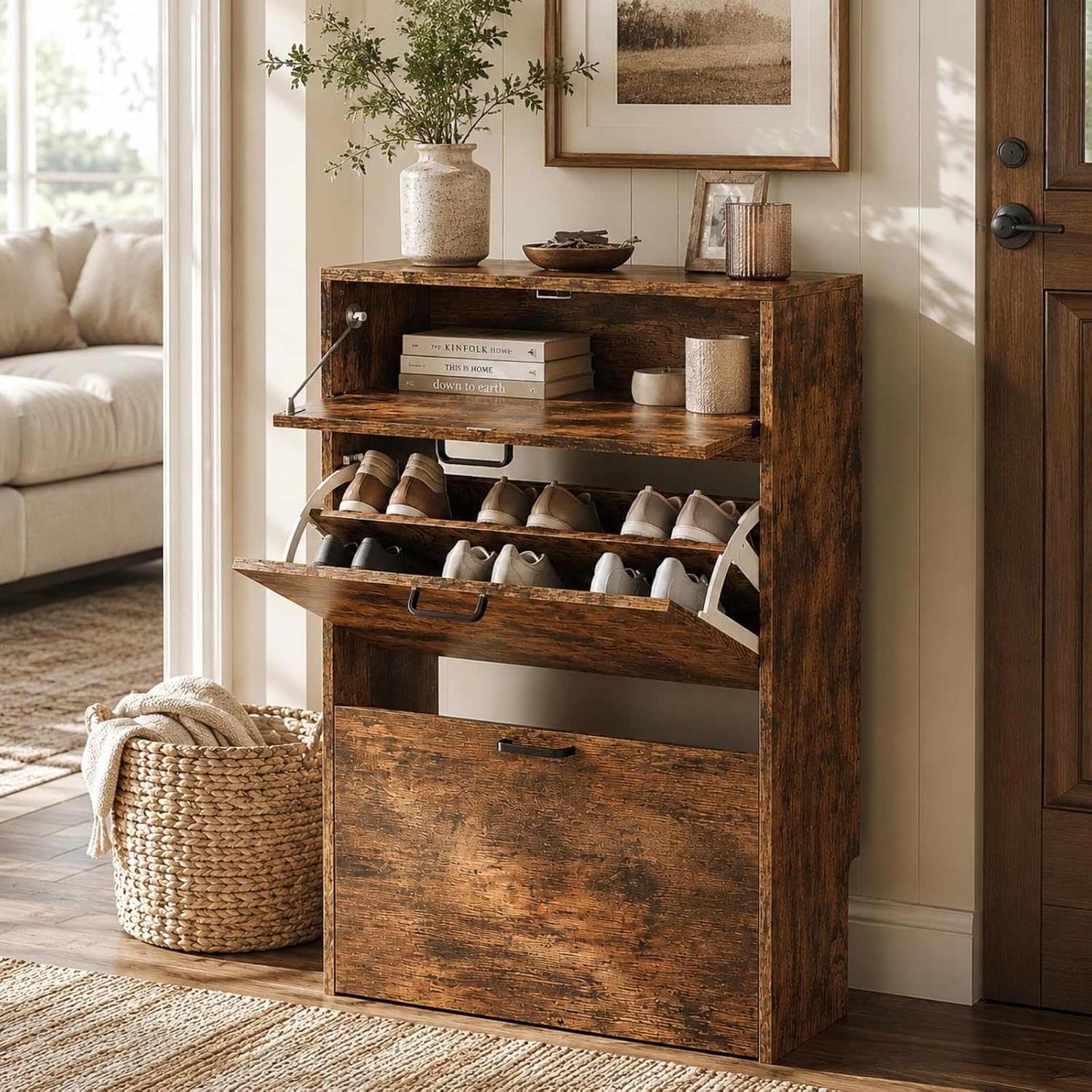 # ตู้เก็บรองเท้าทรงเพรียวบางพร - Shoe Rack Cabinet Narrow Entryway บทวิจารณ์และราคา